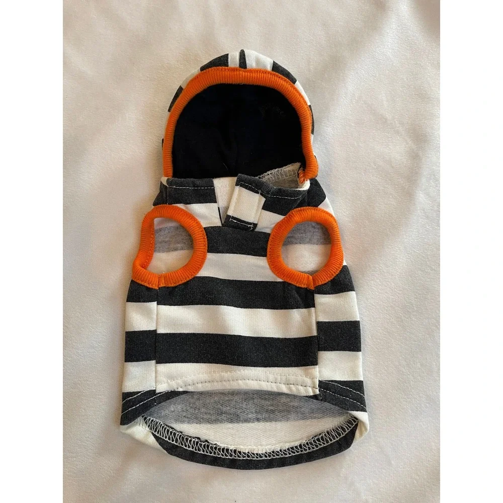 Martha Stewart Pets XS Dog Hoodie Black White Striped Guilty‎ As Charged Orange